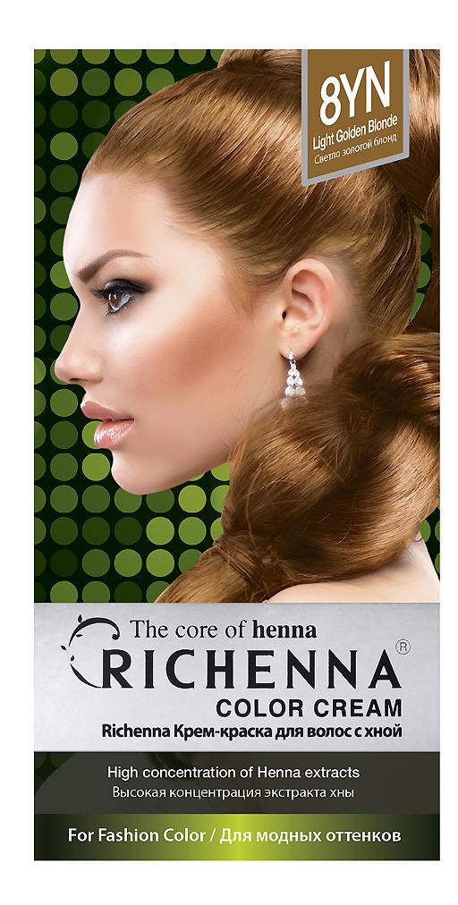 Richenna. Крем-краска для волос с хной, 8YN Светлый золотистый блондин ...