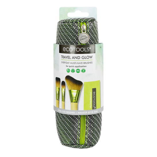 Набор для макияжа - Travel And Glow Beauty Kit - 3 кисти + косметичка и салфетки - 3