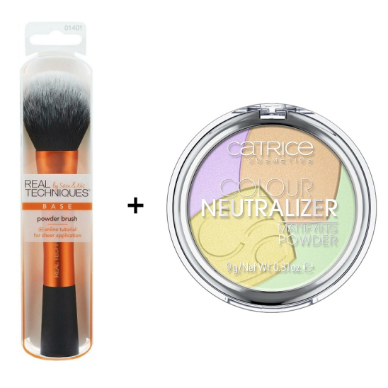 Real Techniques Кисть для пудры Powder Brush (+Пудра Catrice компактная мультиколор Colour Neutralizer Mattifying Powder в подарок) - 1
