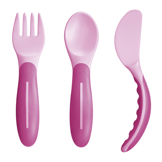Mam baby s cutlery - 3 parts набор столовых приборов (вилка, ложка, нож) 6+ месяцев - розовый - 1