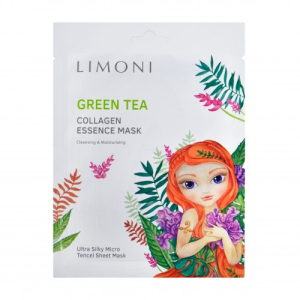 Limoni - Маска для лица тонизирующая с зелёным чаем и коллагеном Green tea collagen essence mask25 г