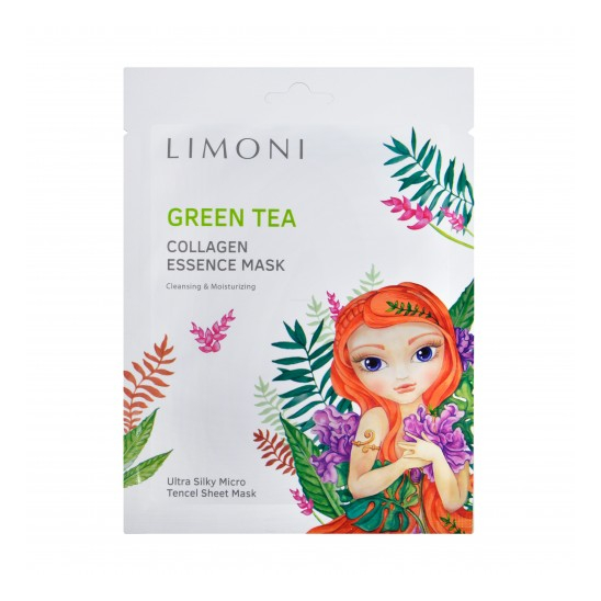 Маска для лица тонизирующая с зелёным чаем и коллагеном Green tea collagen essence mask - 1