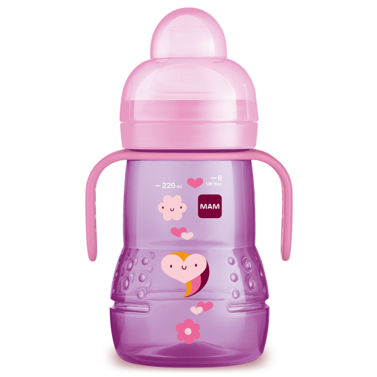 Trainer+ Тренировочный поильник 220 мл в комплекте с силиконовой соской - «непроливайкой» и сверхмягким носиком, розовый, 4+ мес. [old] - 1