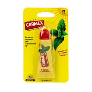 Carmex - Бальзам для губ с ароматом мяты с защитой от воздействия ультрафиолета SPF15, туба в блистере