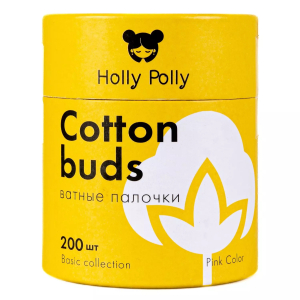 Holly Polly - Ватные палочки бамбуковые розовые, 200 шт