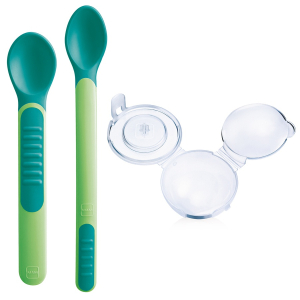 MAM - Feeding Spoons & Cover Ложки для кормления (2 шт.) с защитным футляром, зеленые, 6+ мес.