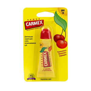 Carmex - Бальзам для губ с ароматом вишни с защитой от воздействия ультрафиолета SPF15, туба в блистере