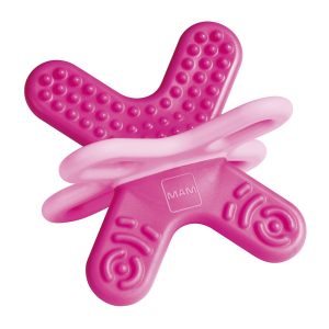 MAM - Mini teether with clip прорезыватель для зубов с клипсой-держателем от 4+ месяцев, розово-фиолетовый Bubblegum Pink & Pastel Rose