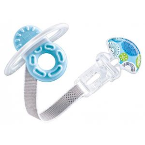 MAM - Mini teether with clip прорезыватель для зубов с клипсой-держателем от 2+ месяцев, бело-голубой Ice Blue & White