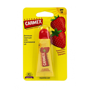 Carmex - Бальзам для губ с ароматом клубники с защитой от воздействия ультрафиолета SPF15, туба в блистере
