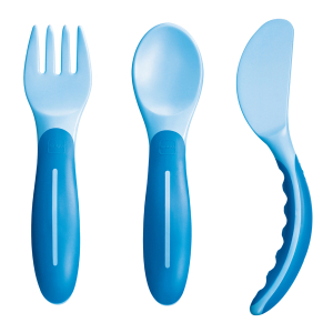 MAM - Mam baby's cutlery - 3 parts набор столовых приборов (вилка, ложка, нож) 6+ месяцев - голубой