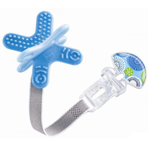 MAM - Mini teether with clip прорезыватель для зубов с клипсой-держателем от 4+ месяцев, сине-голубой, Ice Blue & White