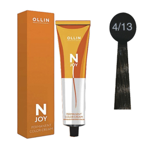 Ollin Professional - OLLIN N-JOY - 4/13 – шатен пепельно-золотистый - перманентная крем-краска для волос100 мл