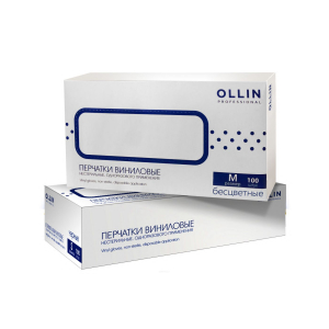 Ollin Professional - Перчатки виниловые неопудренные бесцветные, размер M 100шт/уп
