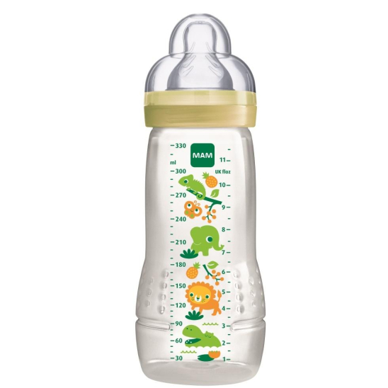 Бутылочка для кормления 330 мл, желтая + соска силиконовая 2 шт, от 4+ мес - 1