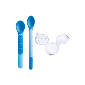MAM - Feeding Spoons & Cover Ложки для кормления (2 шт.) с защитным футляром, голубые, 6+ мес.