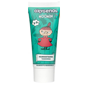 OXYGENOL - Детская зубная паста Moomin 3-5 лет фруктовый вкус с фтором и ксилитолом, 50 мл/ зелёный