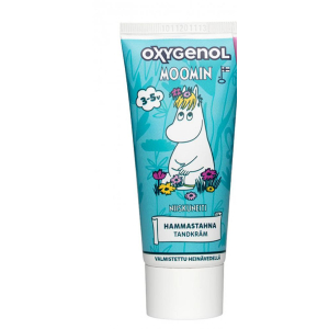 OXYGENOL - Детская зубная паста Moomin 3-5 лет клубничный вкус, с фтором и ксилитолом, 50 мл/ голубой