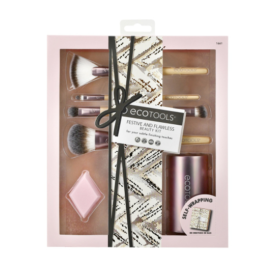 Набор из кистей для макияжа, спонжа и стаканчика - Festive & Flawless Beauty Kit - 4